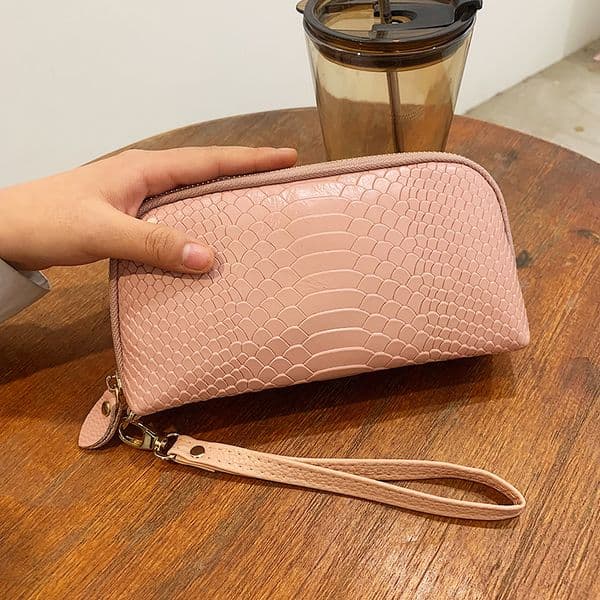 Women Fashion Chic Elegant Genuine Leather Wallet Solid Color Bifold Phone Purse Multi Cardslot Functional Daily Casual Portable