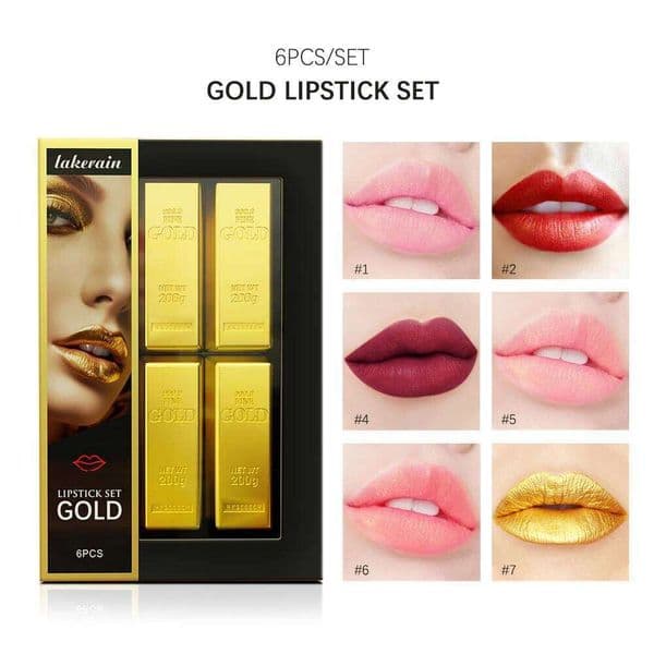 6pcs Matt Lipstick Set Gold Brick Matte Red Pink Waterproof Long Lasting Lip Tint Girl Lipsticks for Girls Woman Pack Z260311