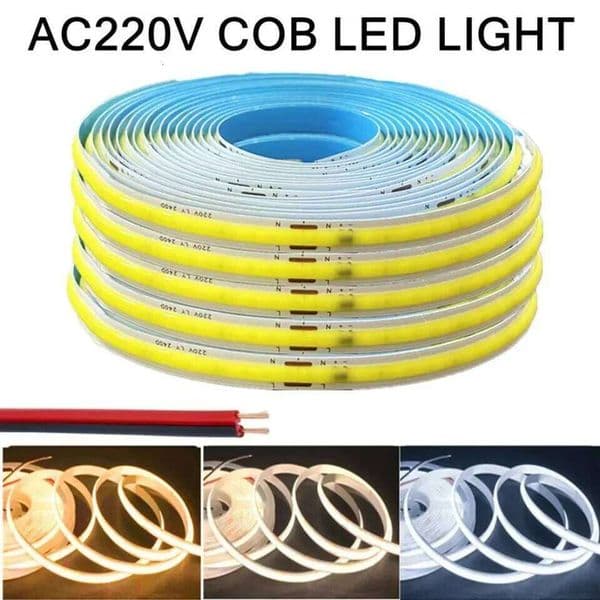 220V COB LED Strip Light Flexible Tape Lights Smart IC No Need Driver High Bright 240 LEDs Linear Lighting RA95 Warm White 1-5m 26W0311
