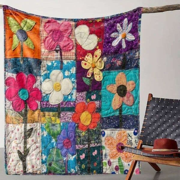 Vintage Floral Patchwork Blanket Soft Warm Throw Sofa, Bed, Car, Office, Camping Cozy Gift for Her & Travel L260601