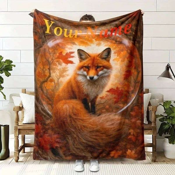 Blanket 1Pc Custom NameText fox Flannel Blanket Suitable for Living Room Bedroom Study Lounge Dorm Decor Perfect Gift S26