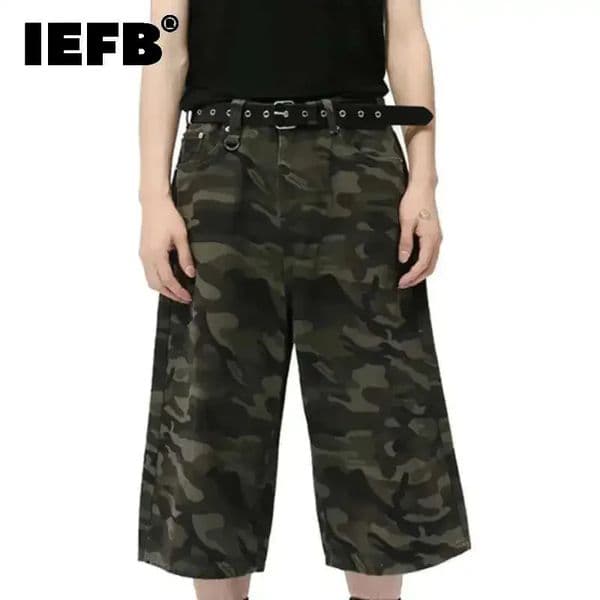 IEFB American Style Mens Shorts Camouflage Calf-Length Pants Straight Wide Leg Male Short Jeans Summer Fashion Bottom 9C7600 260310