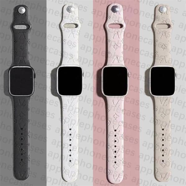 Designer Silicone Apple Watch Band 46mm 42 mm 49mm 38mm 40mm 44mm 41mm 45mm Watch bands For iwatch 11 10 9 8 7 5 6 4 SE Ultra Series S10 S11 Fashion Engraved Strap Wristband