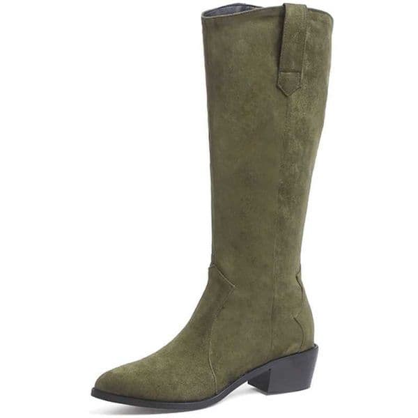 Fashion Womens Knee High Boots Autumn Winter Shoes Faxu Suede Black Green Western Boot Block Heels Long Footwear Shoes Ladies S260312