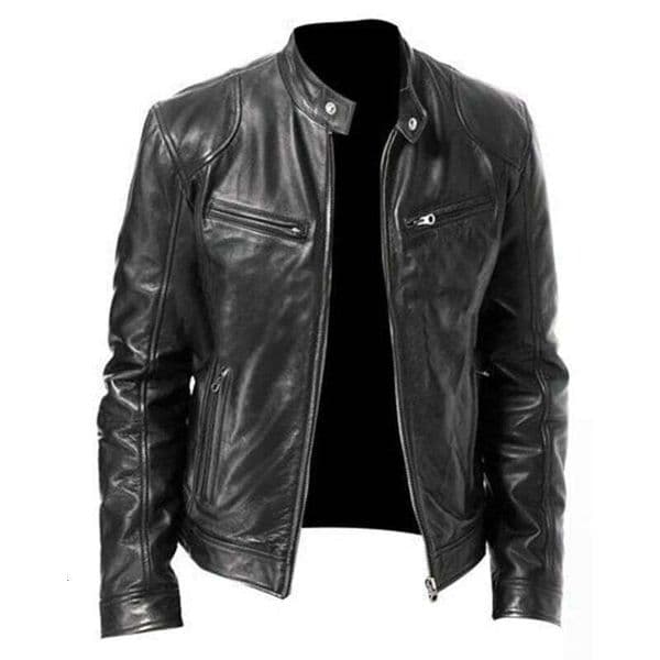 Autumn Male Black Brown Mens Stand Collar Coats Biker Jackets Motorcycle Leather Jacket