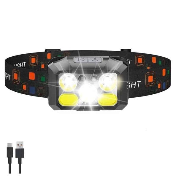 Motion Sensor Usb Rechargeable Headlamp Waterproof LED Headlight Portable Forehead Flashlight Camping Fishing Running Head Lamp 26W0312