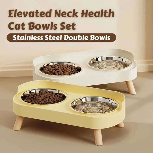 Dopamine Colorful Elevated Pet Feeder: Dual Stainless Steel Bowls with Neck Support - Fashion Food & Water Station for Pets 26Y0312
