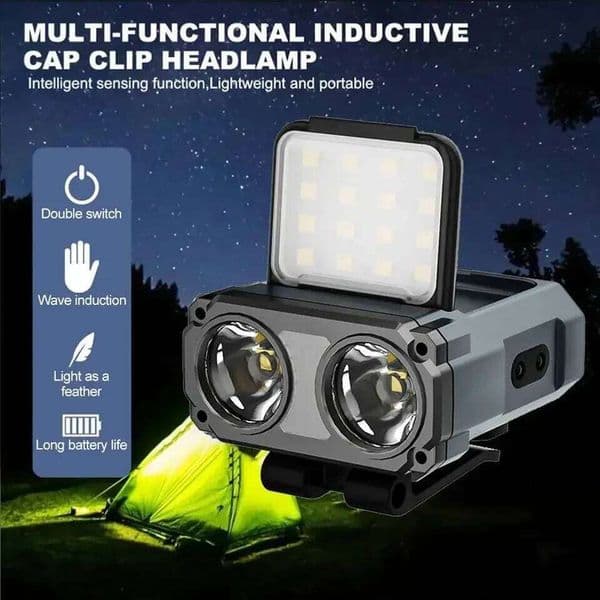 LED Sensing Headlamp Type-C Rechargeable Cap Slip Lamp Warning Head Light for Night Safety Riding Outdoor MTB Bike Headlight 26W0312