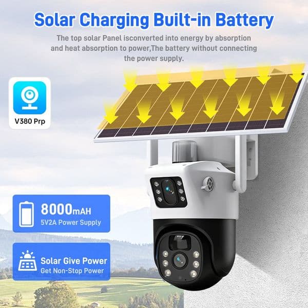 V380 Solar Powered 4G Low Power Consumption Security Camera Outdoor Waterproof Dual Lens Overseas Version WiFi/Camera