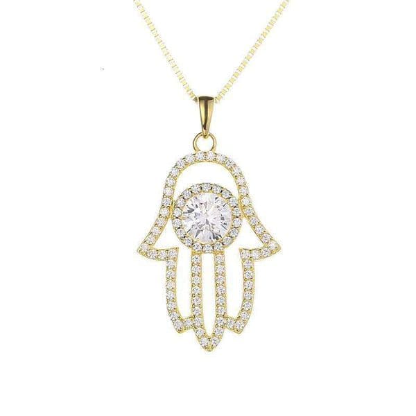 Premium Jewelry Gold Cinnabar Islamic Solid Pure Sier Khamsah Hamsa Collarbone Chain Necklace, Suitable for Women and Men