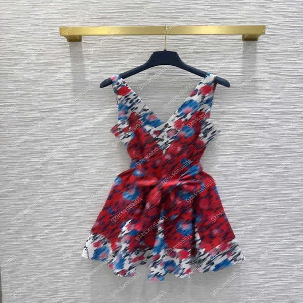 designer dresses for woman summer floral dress thin fabric classic full print beach dress v-neck vest dress party dresses for women evening dresses elegant