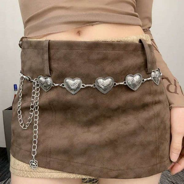 Vintage Gold Belly Chain Female Heart Metal Ladies Waist Punk Goth Belts For Women Silver Thin Waistband Pant Jewelry Accessory L260312