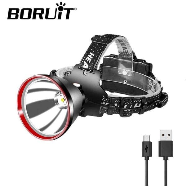 BORUiT 5000LM High Powerful LED Headlamp 18650 Battery USB Rechargeable Headlight Work Head Flashlight Fishing Camping Torch 26W0312
