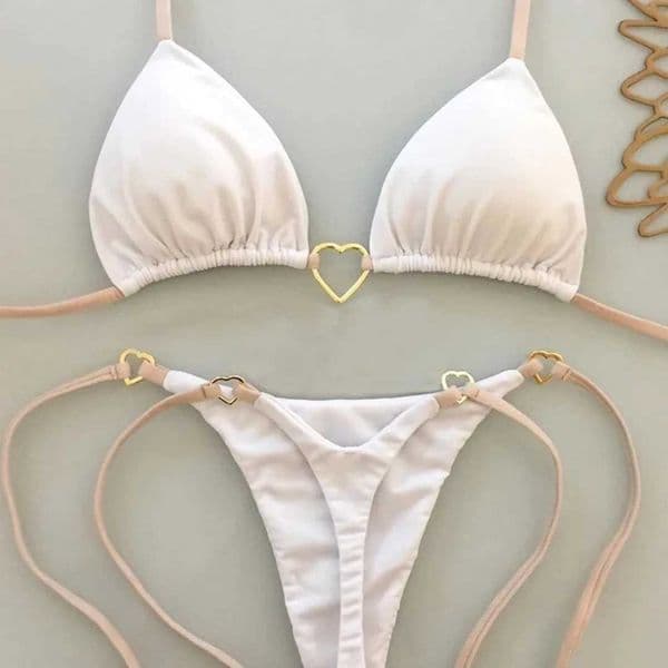 New Solid Color White Bikini Women suit Low Waist Lace-up Fashionable Swimsuit Two-piece Set S26312