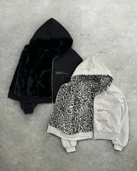 American Retro Leopard Print Two-sided Fashion Zipper Hoodie Men Street Hip-hop Harajuku Y2K Casual Oversized Sweatshirt 260311