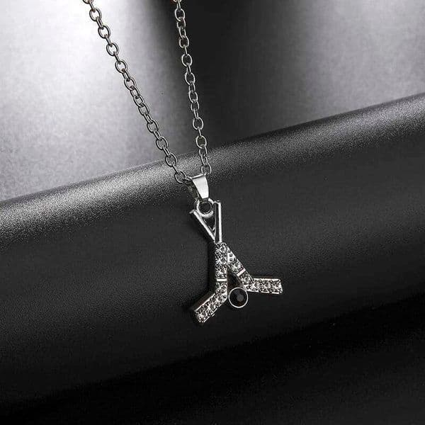 Teamer Clear Crystal Hockey Stick Pendant Necklace for Woman Men Adjustable Chain Fashion Sport Charms Silver Color Jewelry Gift H260311