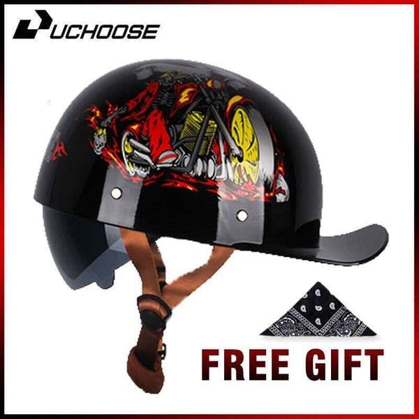 Uchoose Summer Motorcycle Casque DS Baseball Cap Helmet Retro Helmets Vintage Open Face Scooter Cruiser Chopper Gangster 26W0312