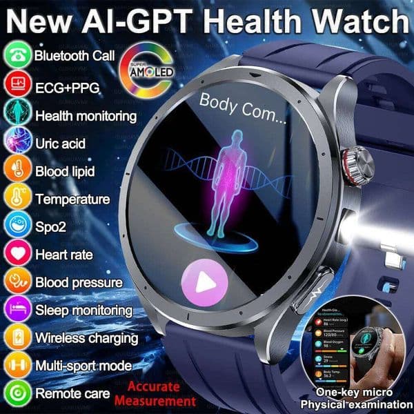 2026 New Body Fat Analysis Health ECG+PPG Uric Acid Pressure Blood Oxygen Clock Call Smart Watch For Men Women 26Y0312