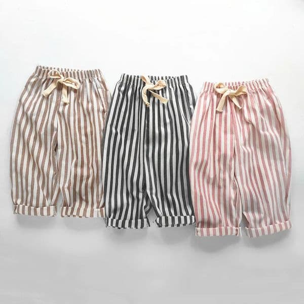 Linen Cotton Stripe Pants for Boys Girls Summer Autumn Casual Loose Kids Childrens Trousers 260311BY