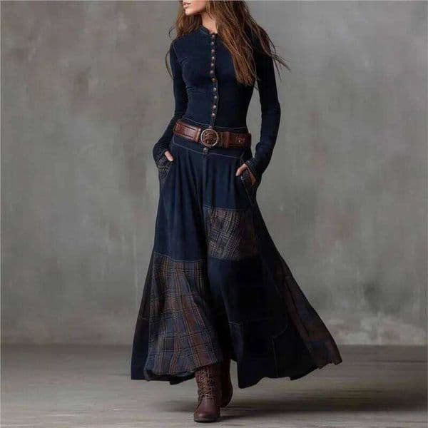 Women's Autumn Fashion New Slim Fit Flip Neck Sleeve Retro Style Commuter Button Chic Party Long Dress Z260311