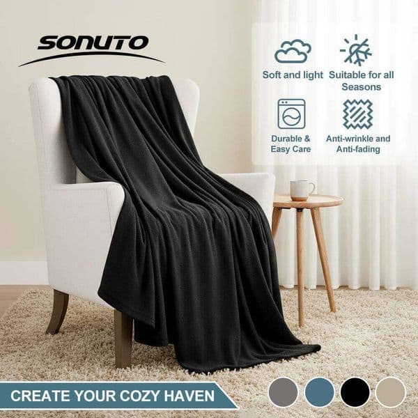 Newest Spring Winter Flannel Blanket Fluffy Warm Soft Sofa Cover Bedspread Solid Black Coral Fleece Plush Blankets For Beds L260601