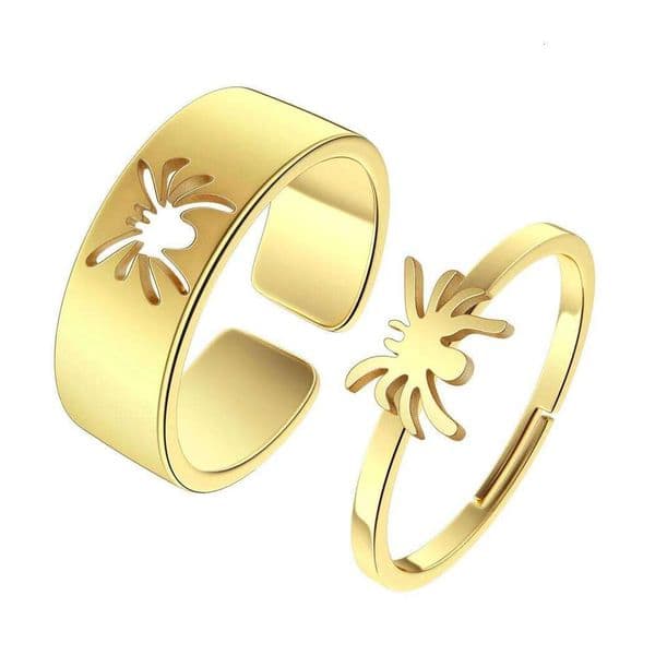 Stainless Steel Rings Gothic Hip Hop Punk Spider Fashion Adjustable Couple Ring For Women Jewelry Wedding Lovers Gift 2Pcs/set W260311