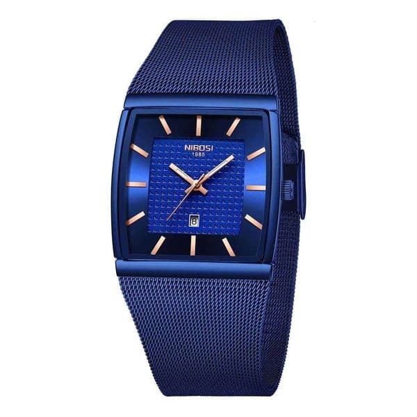 NIBOSI Watches Business Square Military Waterproof Sport Analog Quartz Wrist Watch for Men Stainless Steel Mesh Strap Date