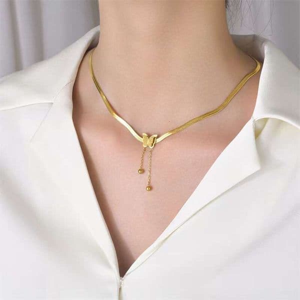 Butterfly Tassel 2025 New Model For Women In Titanium Steel Gold Versatile Snake Bone Chain Clavicle Necklace