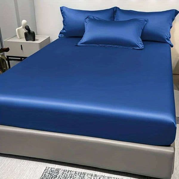 Satin Fitted Sheet, Solid Color Ice Silk Bedspread For Bedroom, Bedding Excluding Pillowcases 26H0312