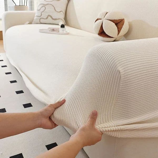 High Elasticity Polar Fleece Sofa Cover Four Season Thin Stripe All Inclusive Armchair Protector Living Room Corner Couch Covers 260312