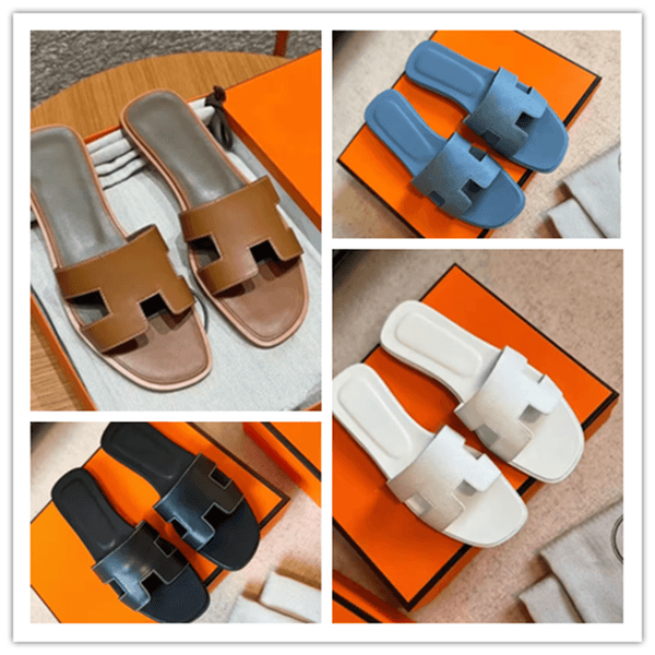 Women Sandals Designer Brand Flat sandles Heels Beach Real Leather Slippers Letter Slides Women Flat Slide Flip flop Flops Dust Bag 35-42