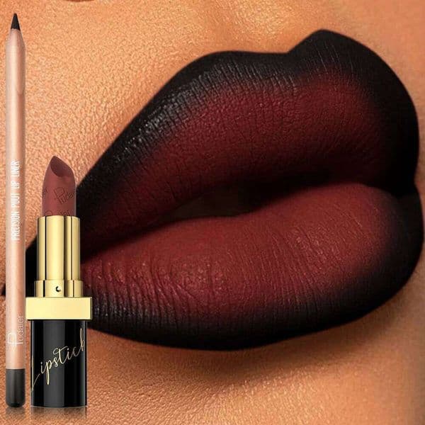 Pudaier 2pcs Matte Lipstick and Lip Liner Set - Waterproof, Sweat-proof, Long-lasting, Easy to Apply W260311