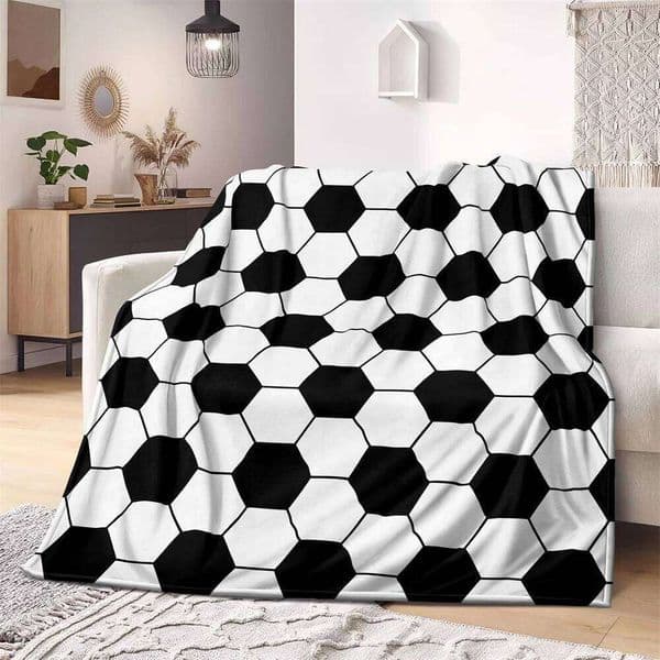 Black white football Microfiber Throw Blanket,Xmas Leisure Cover Blanket,Soccer Lunch Break Home Travel Camping Blanket S26