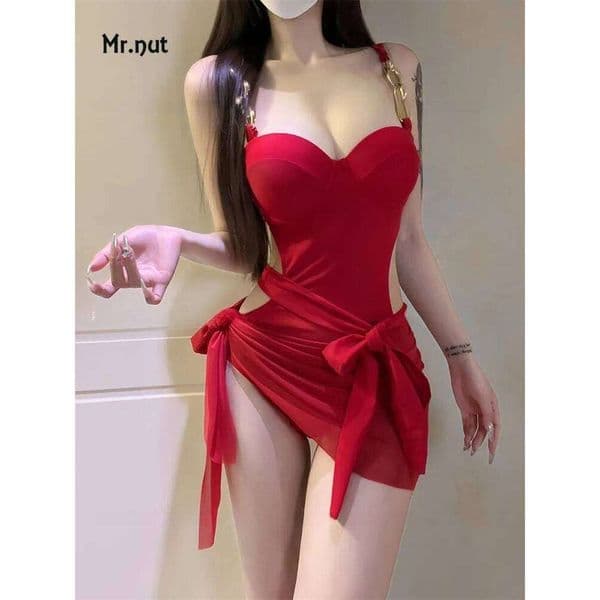 Mr. Nut 2025 Pure Desire Style One Piece for Women Red Small Chest Gathered To Show Off Thinness Spicy Girl Swimsuit J260312