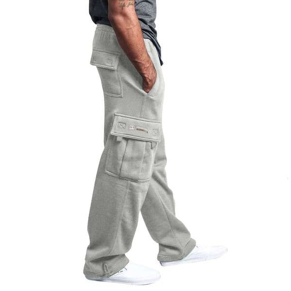 Men'S Cargo Rope Loosening Waist Solid Color Pocket Comfortable Loose Sports Trousers Casual Wide Leg Pants