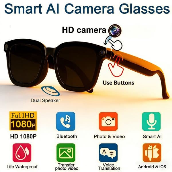 2026 New AI Shooting metal Smart Glasses 1080P Video Recorder Voice Assistant Music Bluetooth Connectivity Anti Blue-Light Sunglasses