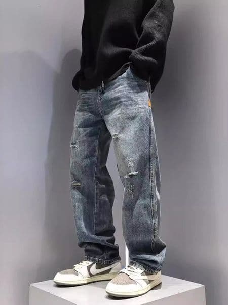 Mens Ripped Jeans Baggy Straight Fashion Vintage Blue Denim Pants Personality Streetwear Hip Hop High Quality Male Trousers 260310