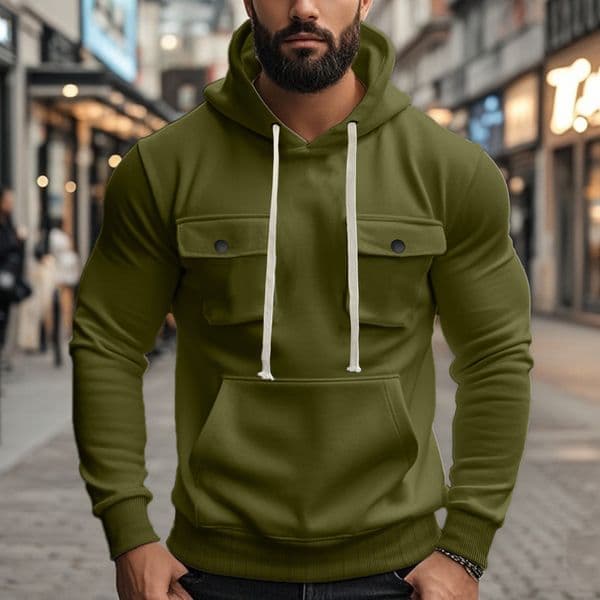 Autumn Designer Polo Shirt And Designer Hoodie Winter New Men's Heavy-duty Solid Color Fleece Hooded Workwear Multi-pocket Sweatshirt For Outdoor Warmth