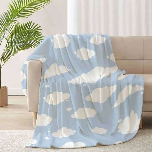 Blue Sky White Cloud Cartoon Soft Cozy Warm Flannel Throw Blanket Sofa Chairs Bed Good Gift for Girl and Boy or Pet S26