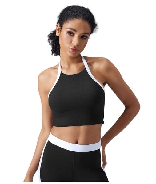 Women Halter Neck Yoga Bra Contrast Color Running Fitness Sports Underwear