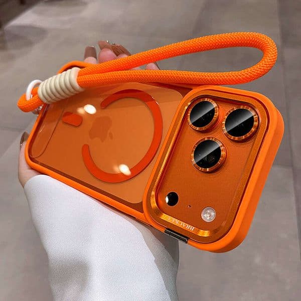 IPhone phone case Metal Lens Bracket Compatible iPhone 17 Acrylic Transparent Magnetic with Lanyard Apple 16 Hard Case