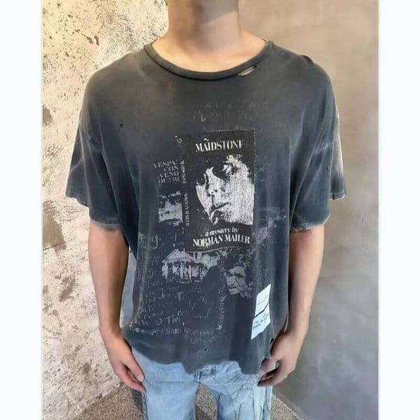 Cracked Pattern Printed Casual Men's Women's Distressed PALY T-Shirt 26SS Vintage Washed Blue Cotton Premium Quality Tee T260311