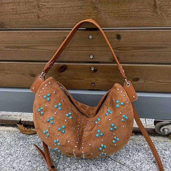 Bohemian Slim Half Moon Bags For Women Luxury Designer Handbags Purse 2025 New In Faux Suede Vintage Rivet Pearl Armpit Shoulder