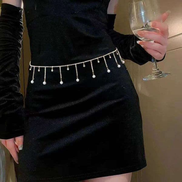 Fashionable tassel pendant single-layer rhinestone waist sexy spicy girl body chain jewelry L260312