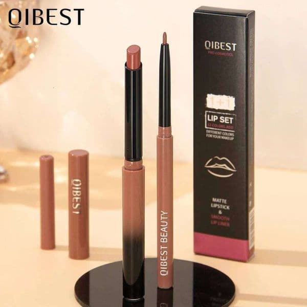 QIBEST Matte Nude Lipstick Pen Long Lasting Lipliner Pencil Waterproof Liner Contour Sexy Red Lip Makeup Set For Women W260311