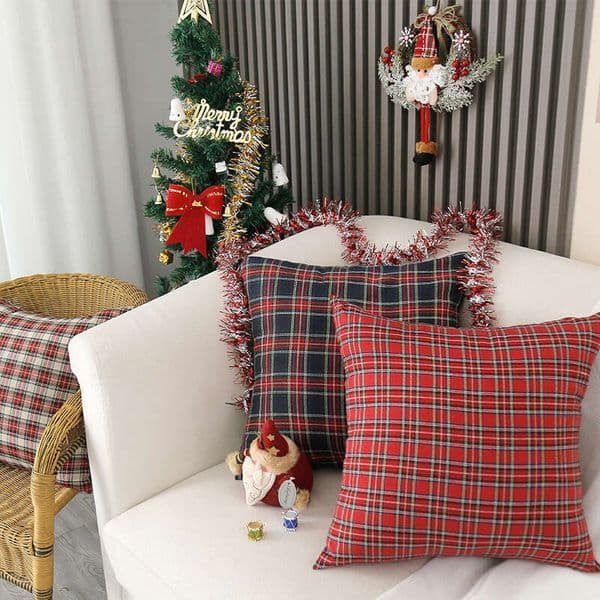 Christmas Plaid Pillowcase For Headboard, Bedroom, Sofa, Living Room, Car Cushion, Red Pillow