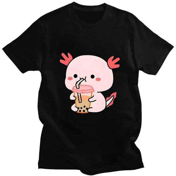 Cute Mochi Peach And Goma Axolotl Boba T-Shirt 100% Cotton Clothing Female/Male Fashion Short Sleeve T Shirts Casual Tshirts H260312