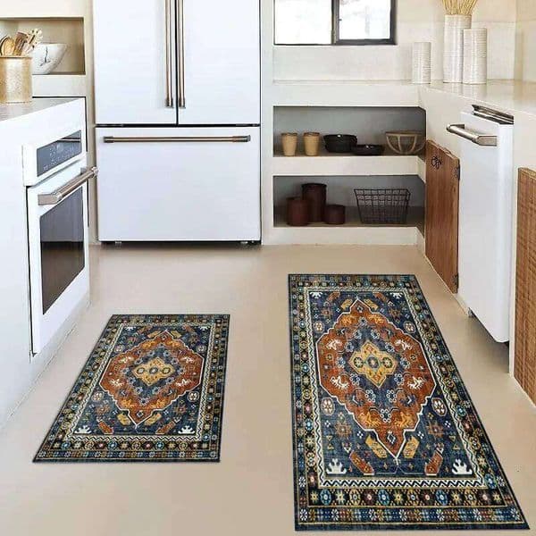 Vintage Oriental Blue Orange Rug Set Traditional Patterned Floor Mat Non-Slip Kitchen Living Room Bedroom Home Decor Carpet H260311