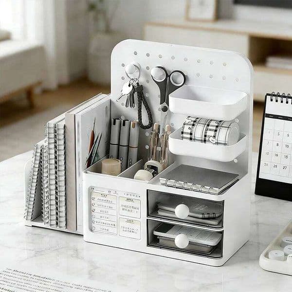 1 Pcs Desktop Perforated Board Box Stationery Sorting Desk Office Cosmetics Storage Rack Pen Holder 26Y0312