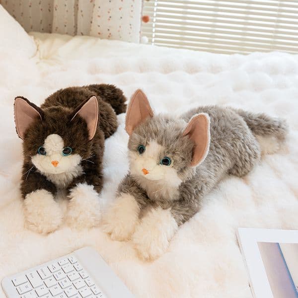 Simulation lying posture German cat plush toy cute pet home ornament office throw pillow bay window ornament birthday gift